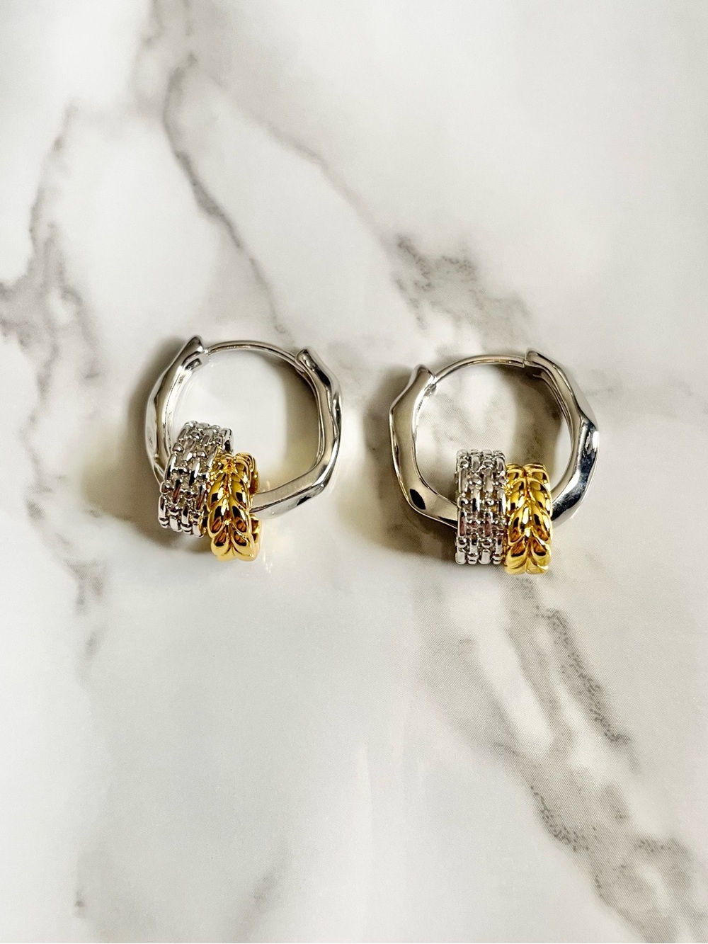 New Sterling Silver 925 silver & gold loop hoop earrings set